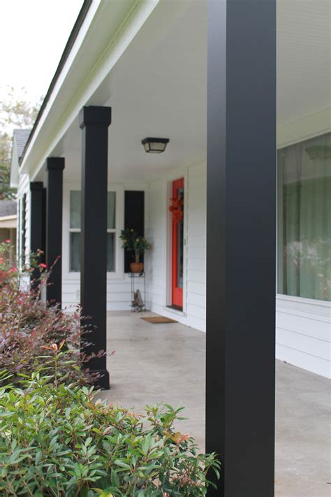 black steel porch column boxed in bases|black exterior columns.